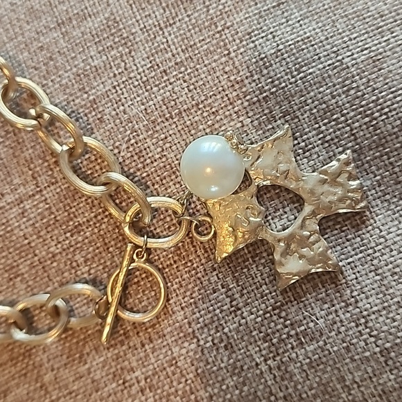 CRAVE Gold & Faux Pearl Heart Cross Necklace and Bracelet Set - Picture 3 of 9